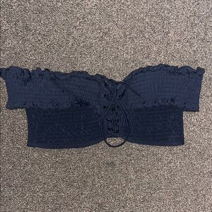 Boohoo Navy Lace-Up Off-Shoulder Top